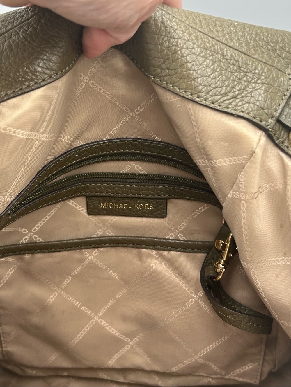Michael Kors Olive Green Peddled Leather Viv Large Backpack Purse Bag - Picture 8 of 8